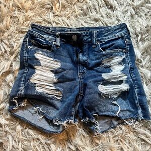 Distressed American Eagle Dark Wash Denim Shorts -